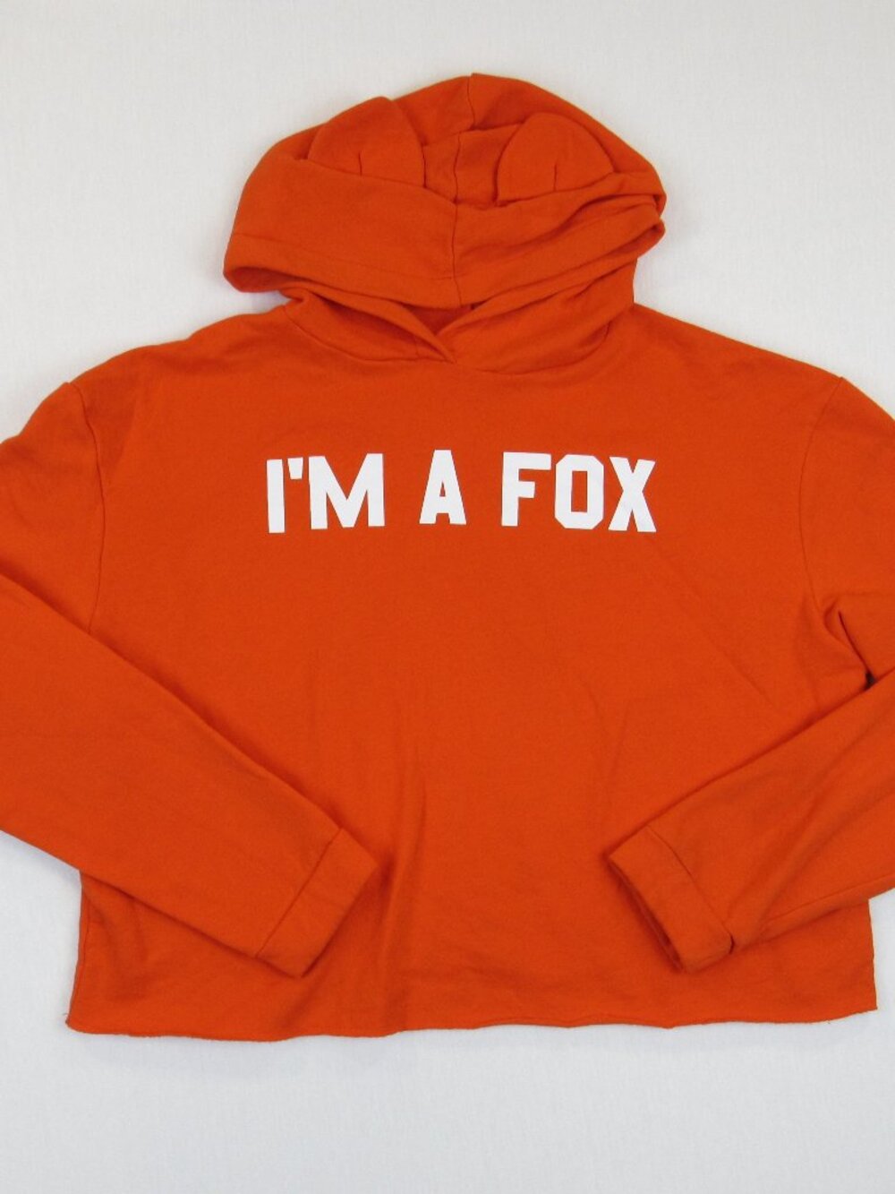 Women's "I'm a Fox" Cropped Fox Ears Hoodie Sz L Orange Halloween Sweater